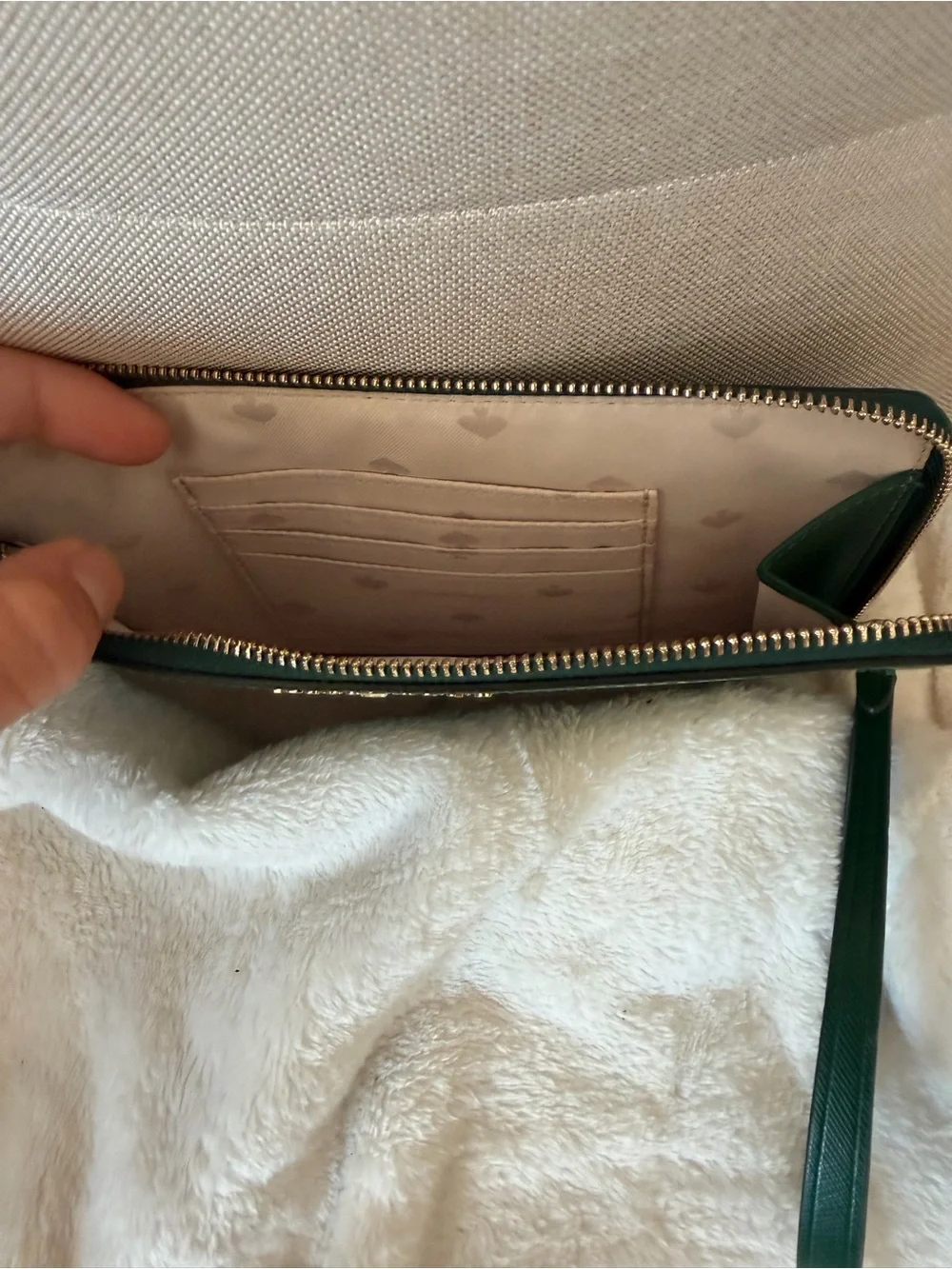 kate spade Green Saffiano Wristlet Clutch with Gold Logo